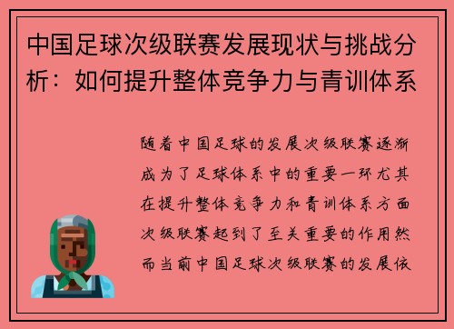 中国足球次级联赛发展现状与挑战分析：如何提升整体竞争力与青训体系