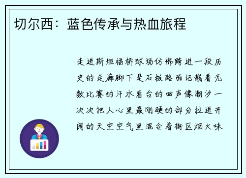 切尔西：蓝色传承与热血旅程